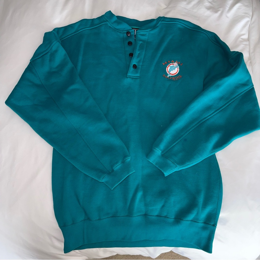 Vintage Galt Sand 90’s NFL Miami Dolphins Button Crewneck